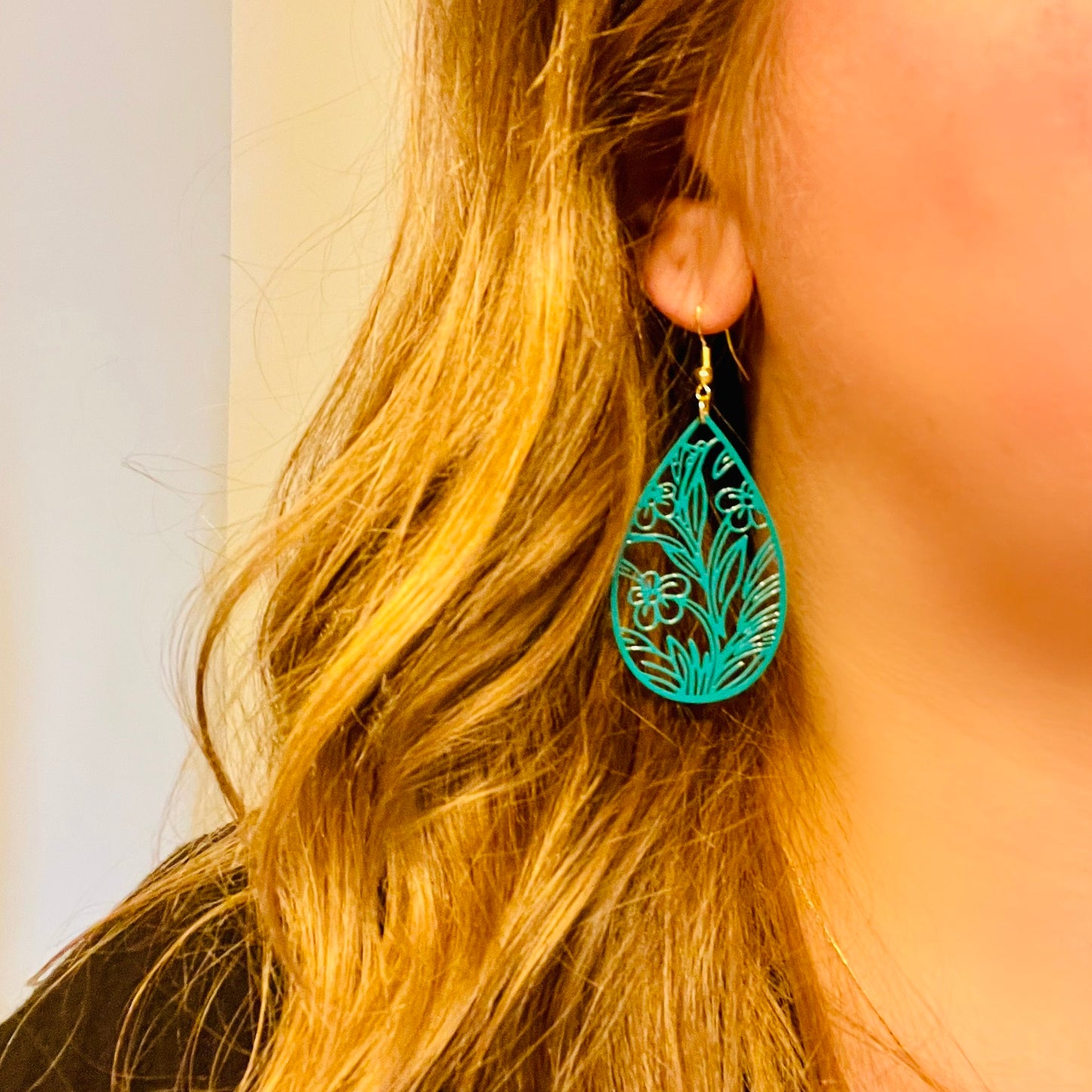 Teal Flower Earrings