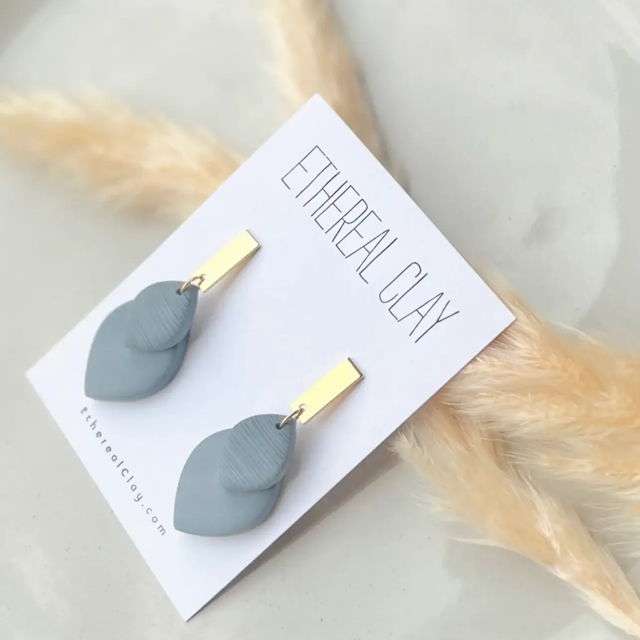 Ethereal Clay Light Blue Leaf Earrings