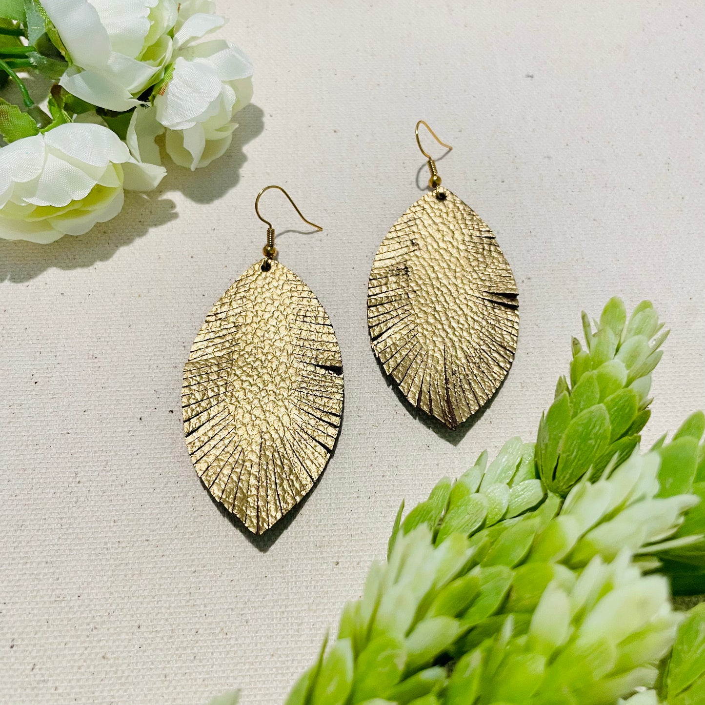 Gold Leaf Leather Earrings