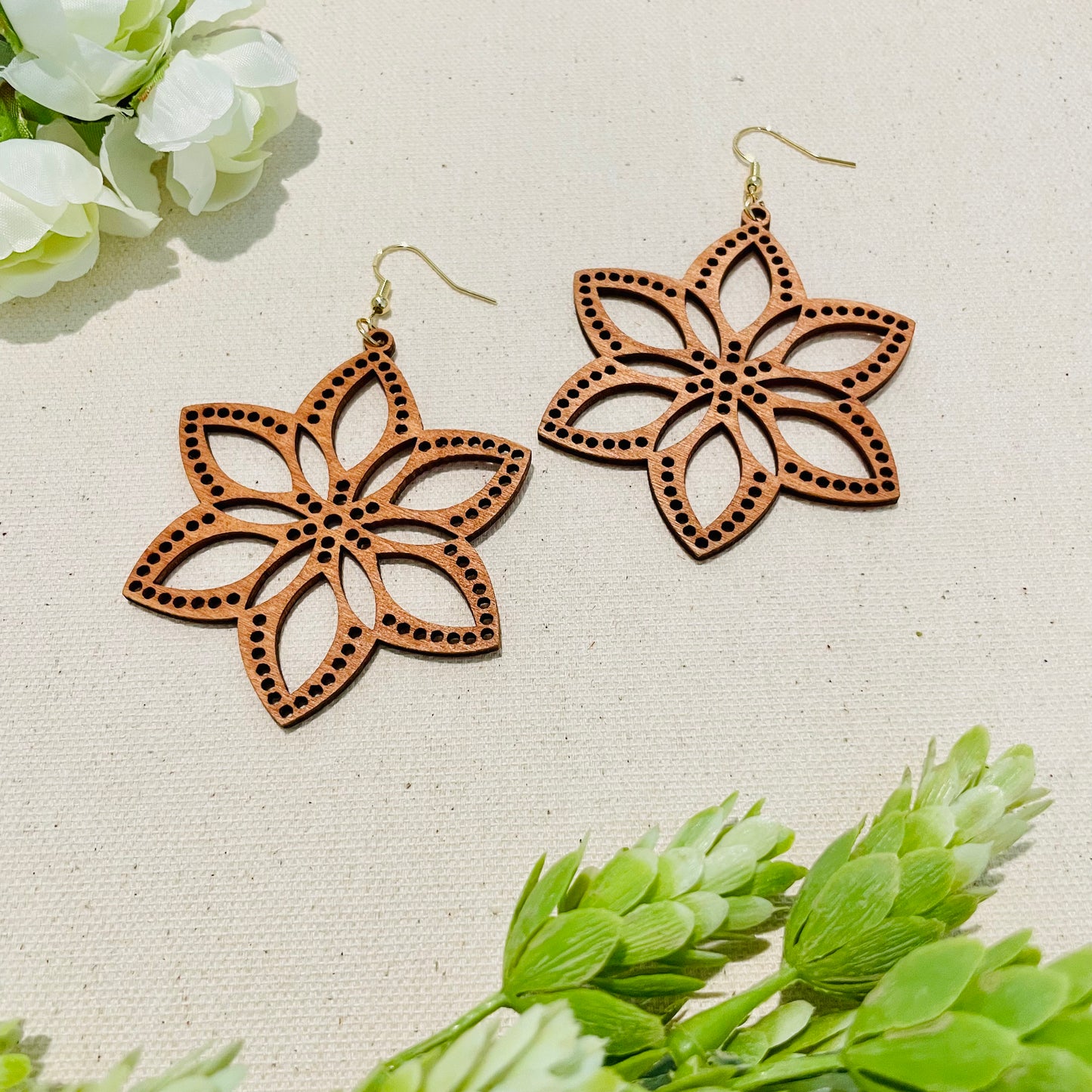 Wood Flower Earrings