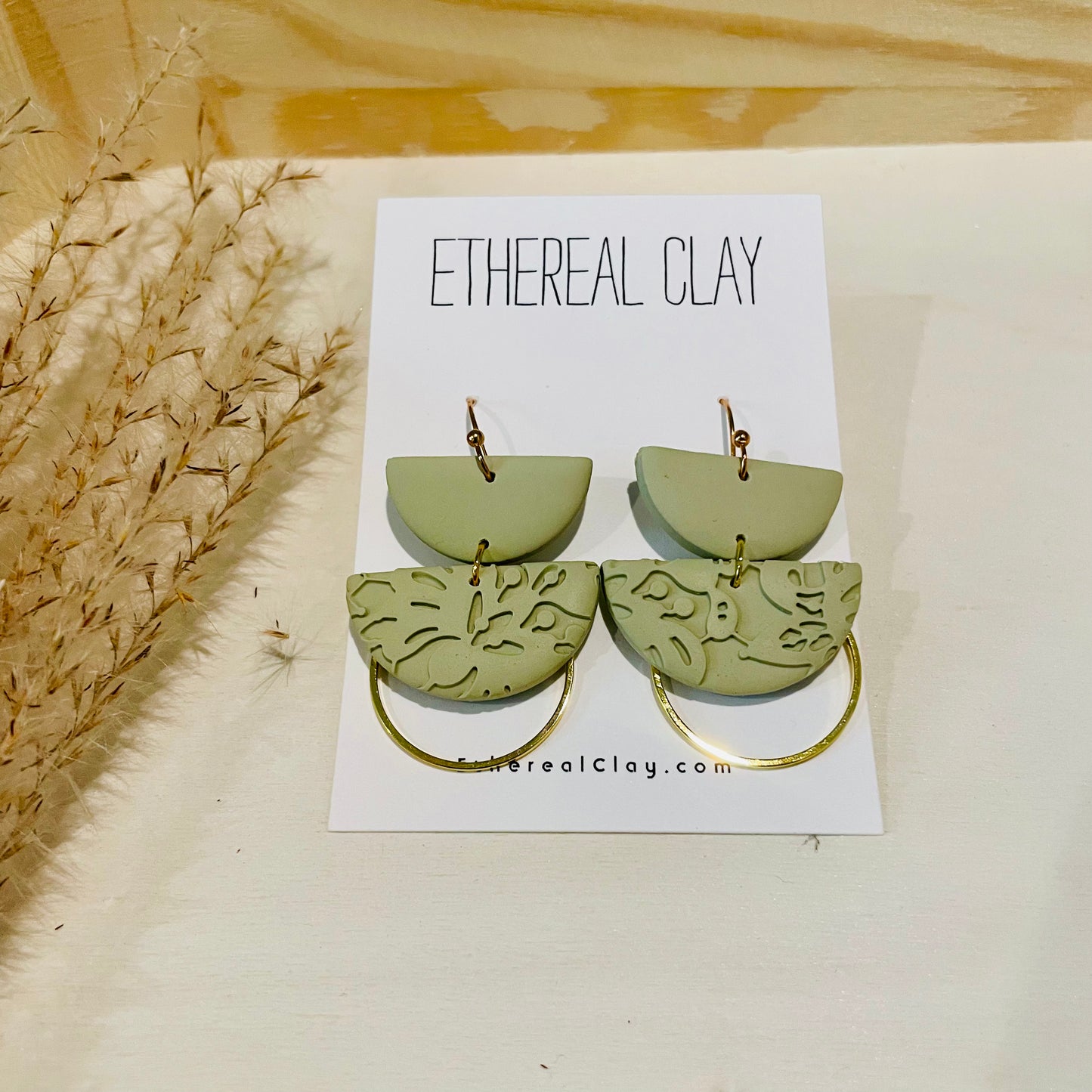 Ethereal Clay Sage Lace Earrings