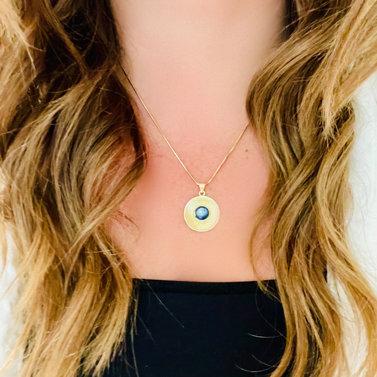 Blue Tiger Eye Coin Pendant