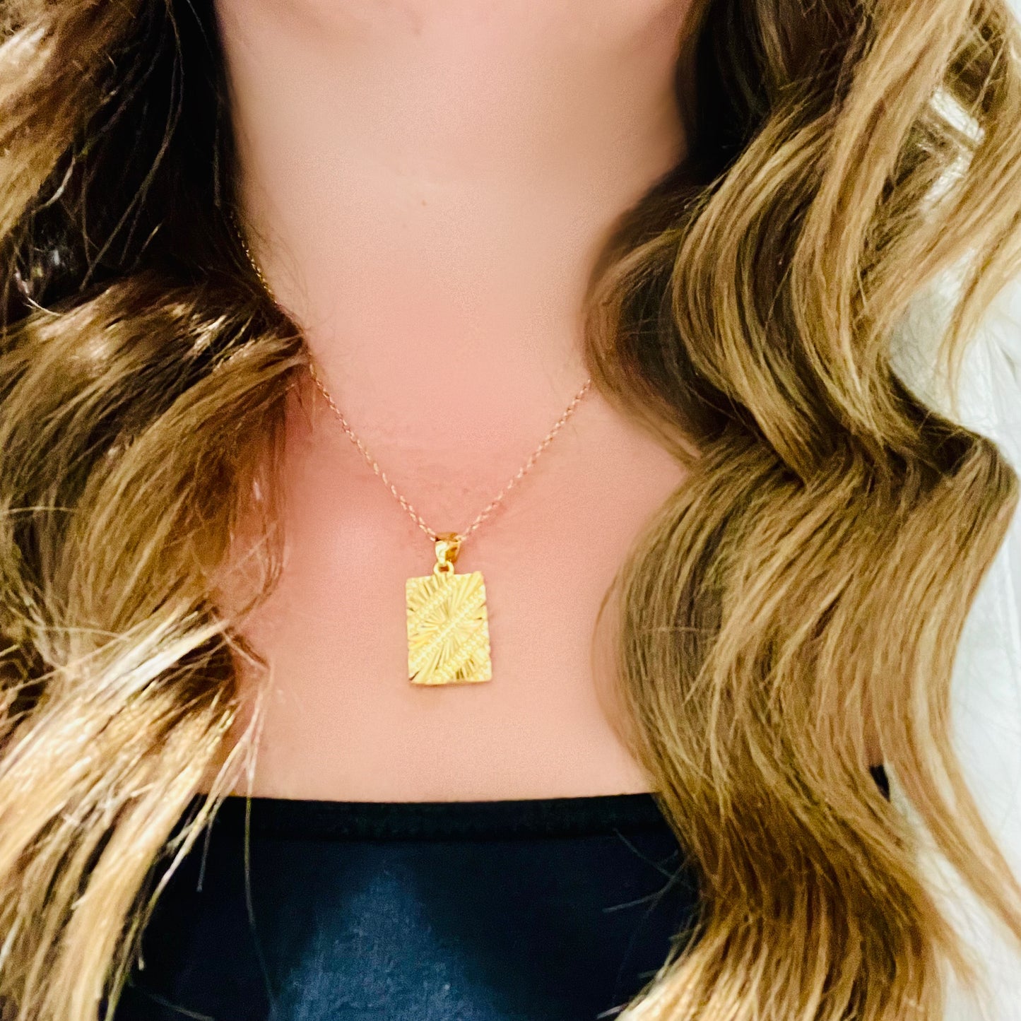 Rectangle Sunburst Pendant Necklace