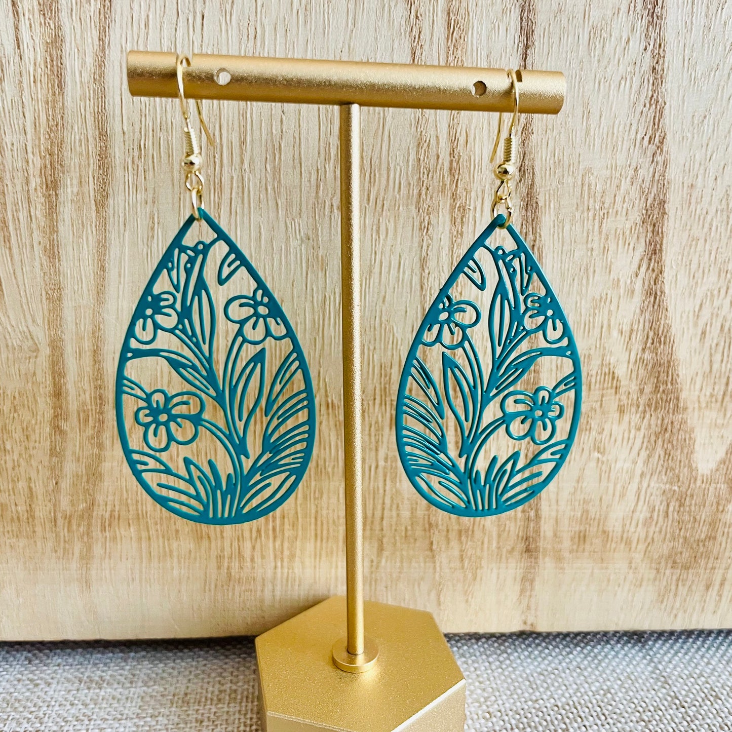 Teal Flower Earrings