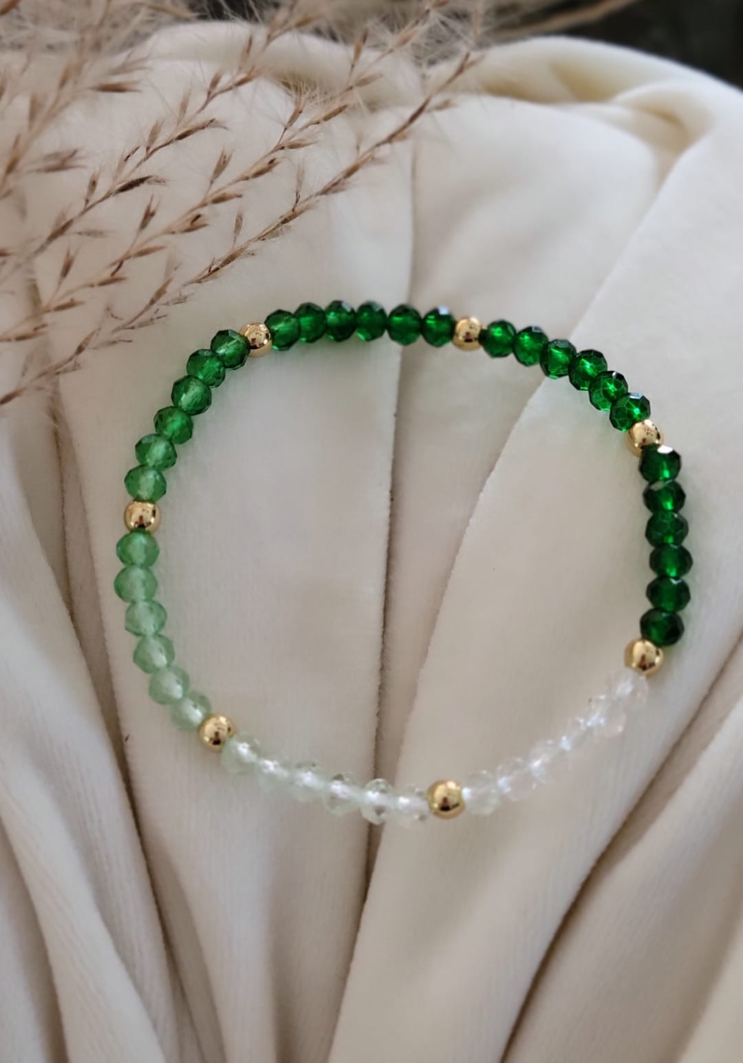 Green and Gold Beaded Bracelet