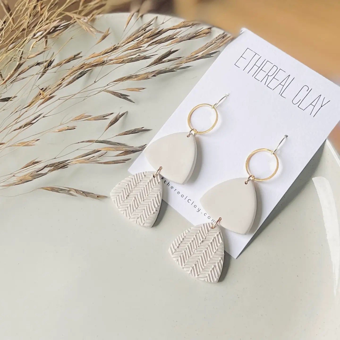 Ethereal Clay Neutral Triangle Earrings