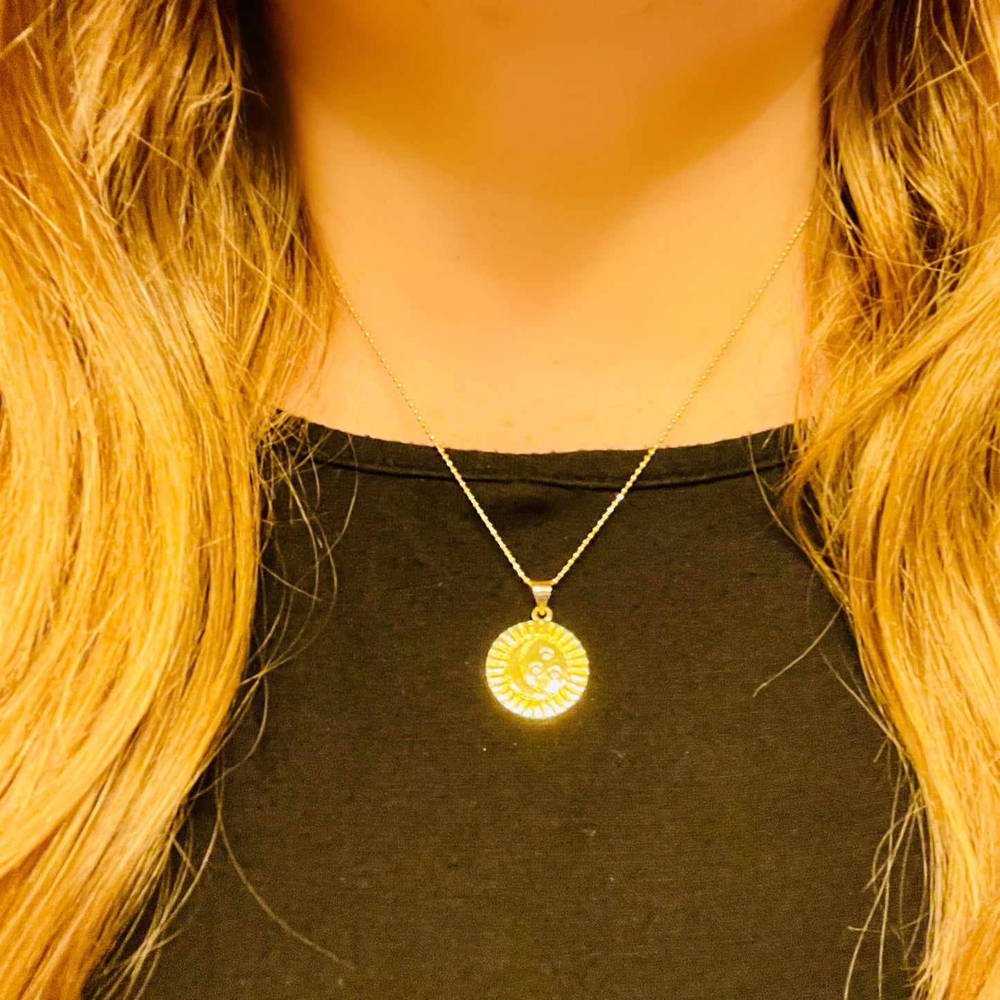 Dainty Moon and Star Coin Pendant