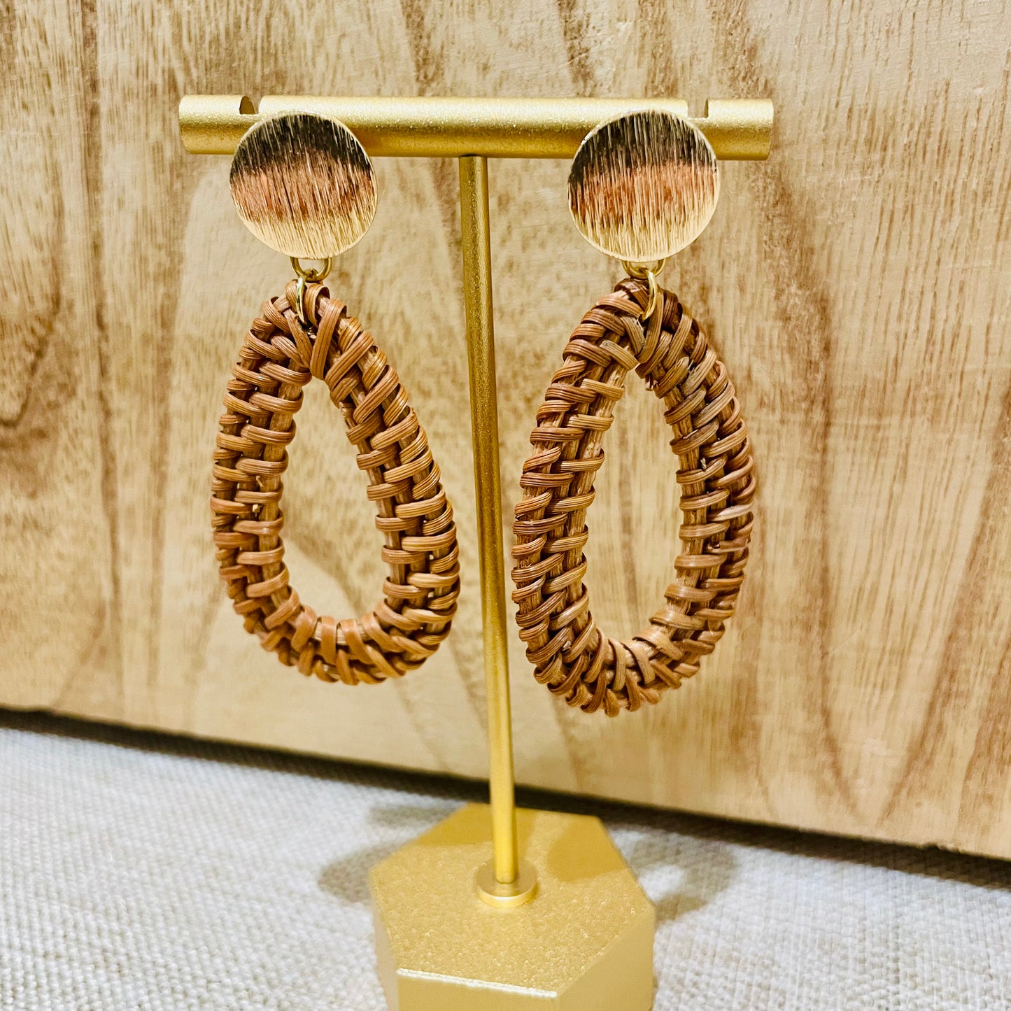 Tan Rattan Stud Earrings