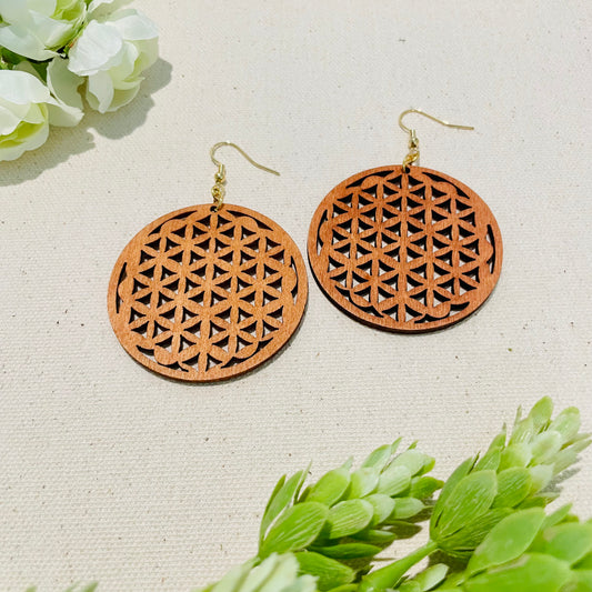 Wood Round Earrings